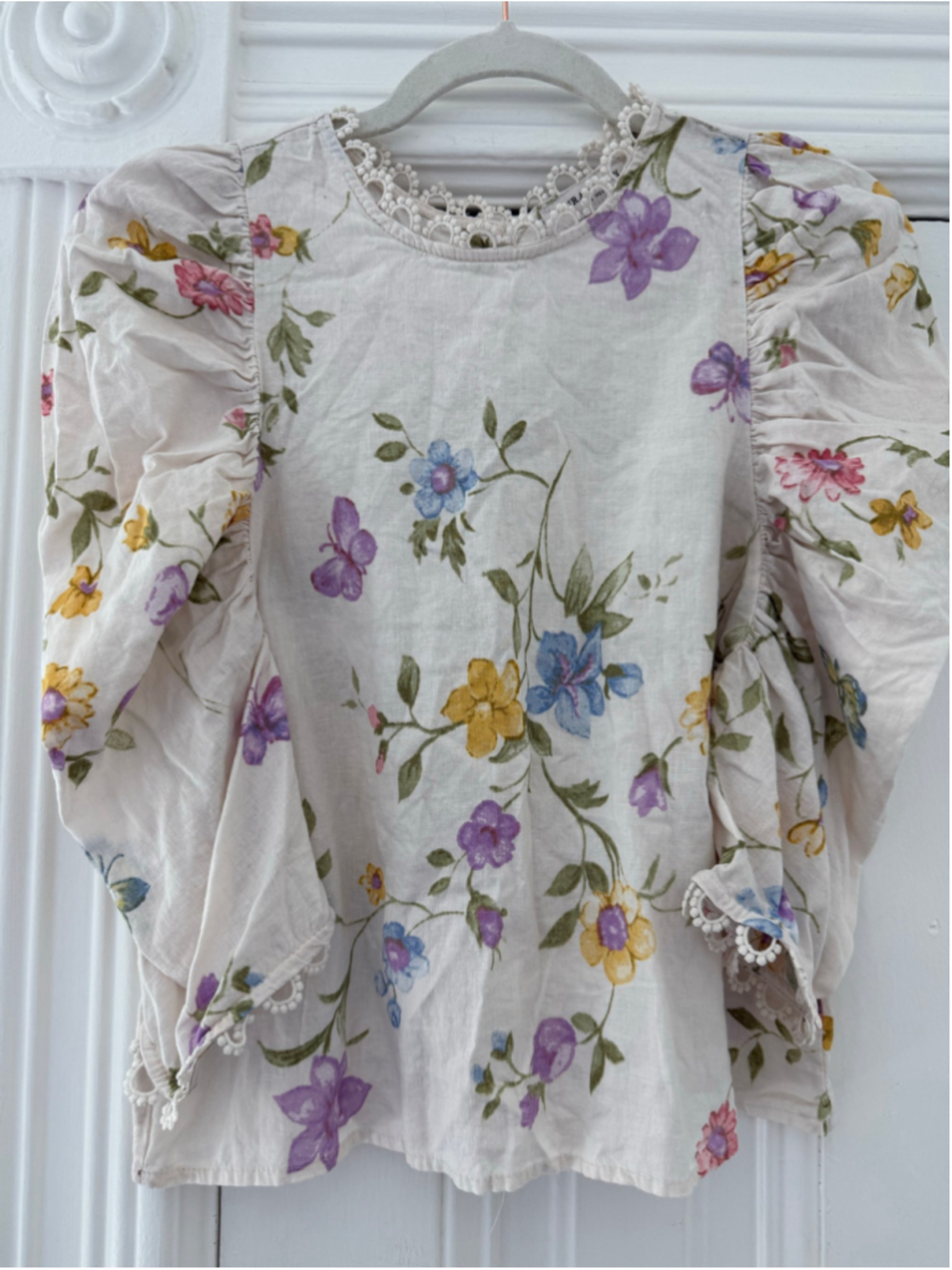 Women's Laura Ashley Linen blend Floral Blouse Size M White Multicolor - Picture 7 of 7